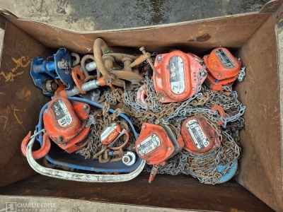 Qty 2t, 1.5t & 1t Chain Hoists and Grider Skates, Lifting Eyes, c/w Steel Stillage - 2