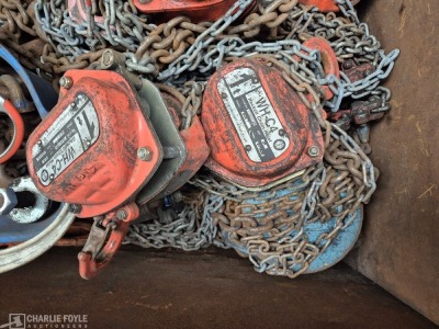 Qty 2t, 1.5t & 1t Chain Hoists and Grider Skates, Lifting Eyes, c/w Steel Stillage - 4