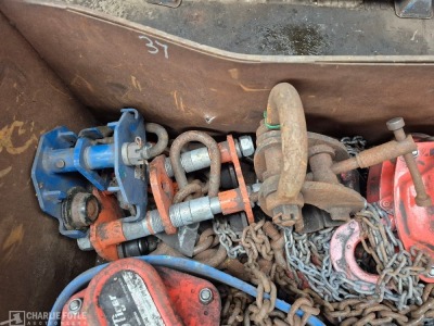 Qty 2t, 1.5t & 1t Chain Hoists and Grider Skates, Lifting Eyes, c/w Steel Stillage - 6