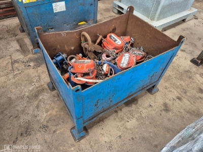 Qty 2t, 1.5t & 1t Chain Hoists and Grider Skates, Lifting Eyes, c/w Steel Stillage - 7