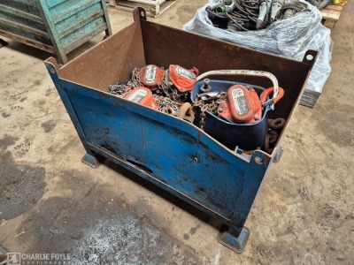 Qty 2t, 1.5t & 1t Chain Hoists and Grider Skates, Lifting Eyes, c/w Steel Stillage - 8