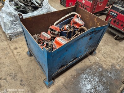 Qty 2t, 1.5t & 1t Chain Hoists and Grider Skates, Lifting Eyes, c/w Steel Stillage - 9