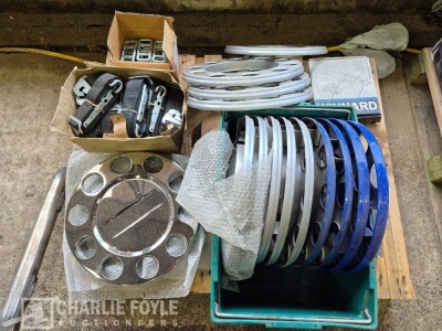 Qty Misc Parts - Hub Caps, Straps, Buckles, Brake Pads & Container Lock