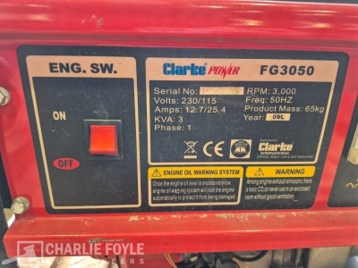 2009 Clarke Power FG350 230/115 Volt Petrol Generator - 3